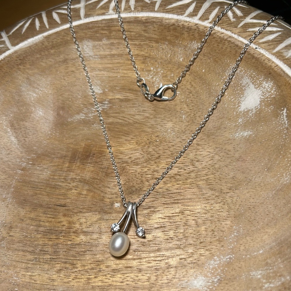 Pearl & CZ Silver Tone Necklace